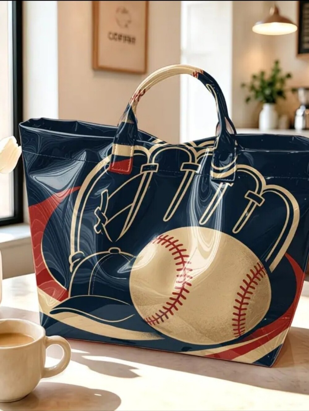 Women Baseball Moms Tote Daily Commute PVC Bag